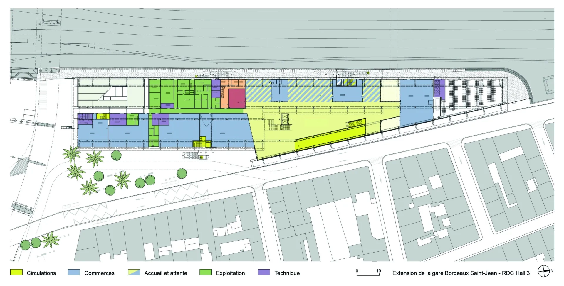 Plan de rez-de-chaussée 1. Hall 3 2. circulations 3. commerces 4. Accueil/ attente 5. Exploitation Plan de rez-de-chaussée 1. Hall 3 2. circulations 3. commerces 4. Accueil/ attente 5. Exploitation